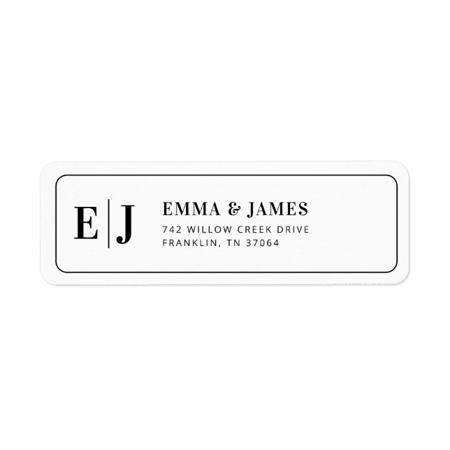 Étiquette Mariage Monogramme Minimaliste Noir & Blanc (Devant)
