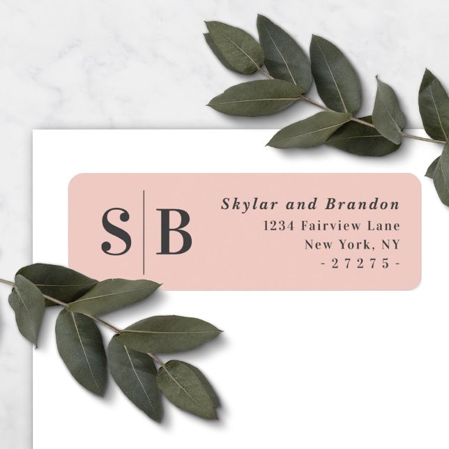Étiquette Mariage monogramme rose clair Adresse de retour (Créateur téléchargé)