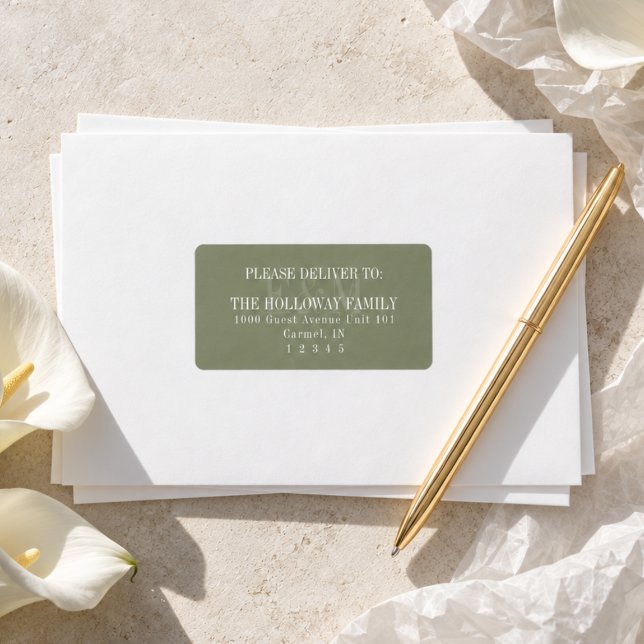 Étiquette Mariage Monogramme Vert Sauge Script Moderne (Modern Script Sage Green Monogram Wedding Label
)