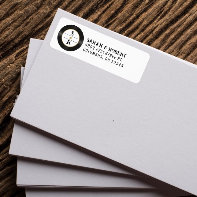 Étiquette Mariage Monogramme Vinyle Doré Paillettes Disque V (Retro Gold Glitter Vinyl Record Monogram Wedding Label
)