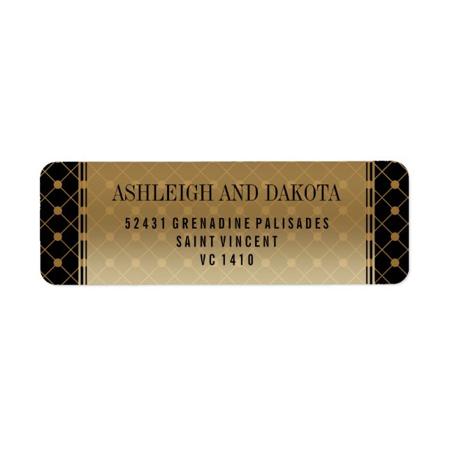 Étiquette Mariage | Motif d'or officiel en noir (Devant)