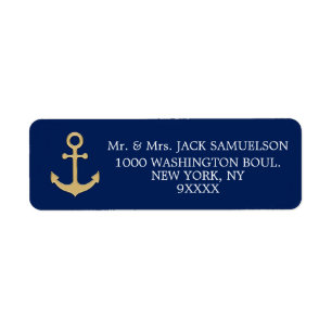 Étiquette Mariage nautique d'Ancre d'or de bleu marine