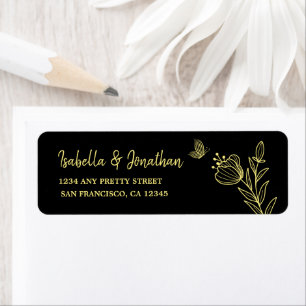 Étiquette Mariage noir floral or romantique élégant
