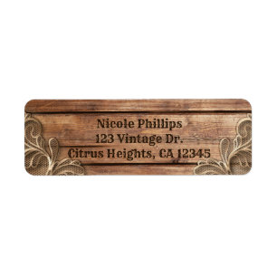 Étiquette Mariage occidental rustique vintage en bois de den