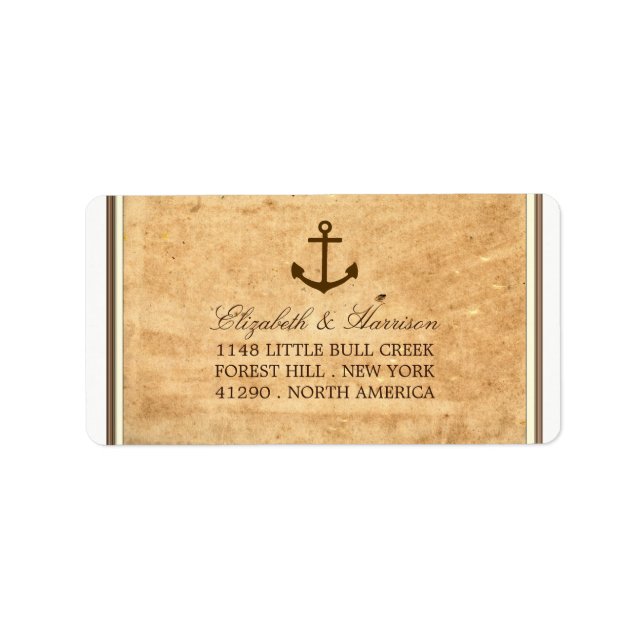 Étiquette Mariage papier Vintage encadré Ancre nautique (Devant)