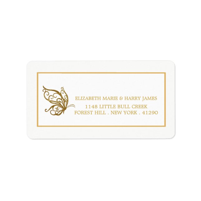 Étiquette Mariage papillon vintage Parties scintillant or (Devant)