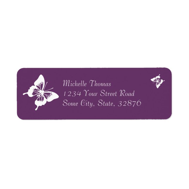 Étiquette Mariage papillon violet et blanc (Devant)