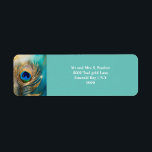 Étiquette Mariage Peacock plumes adresse de retour invités<br><div class="desc">Un beau design d'ai de contenu génératif avec une plume de paon 3D en or, vert émeraude et bleu ensemble contre un arrière - plan bleu turquoise qui a édité des modèles de texte blanc sur elle pour votre libellé personnalisé. Ce graphique élégant et luxueux est idéal pour tout mariage,...</div>