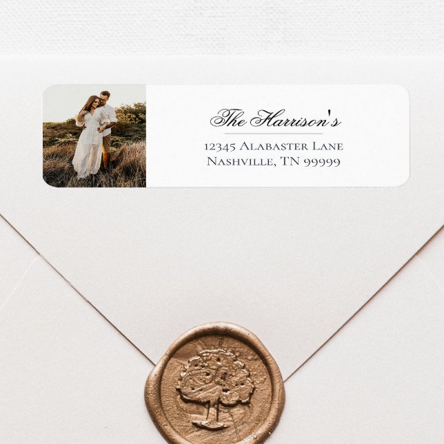 Étiquette Mariage photo moderne Adresse de retour | BLANCHE (Modern Photo Wedding Return Address Labels)