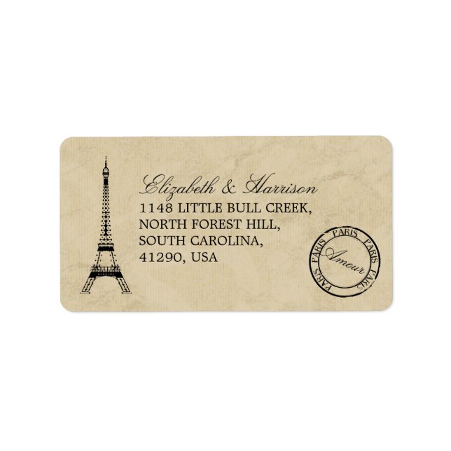 Étiquette Mariage postal vintage Tour Eiffel Paris (Devant)