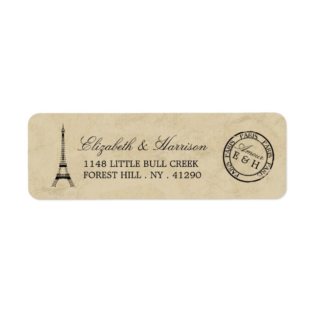 Étiquette Mariage postal vintage Tour Eiffel Paris (Devant)