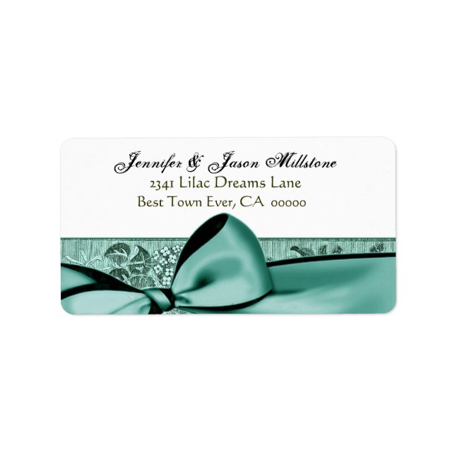 Étiquette Mariage romantique Aqua Blue Bow (Devant)