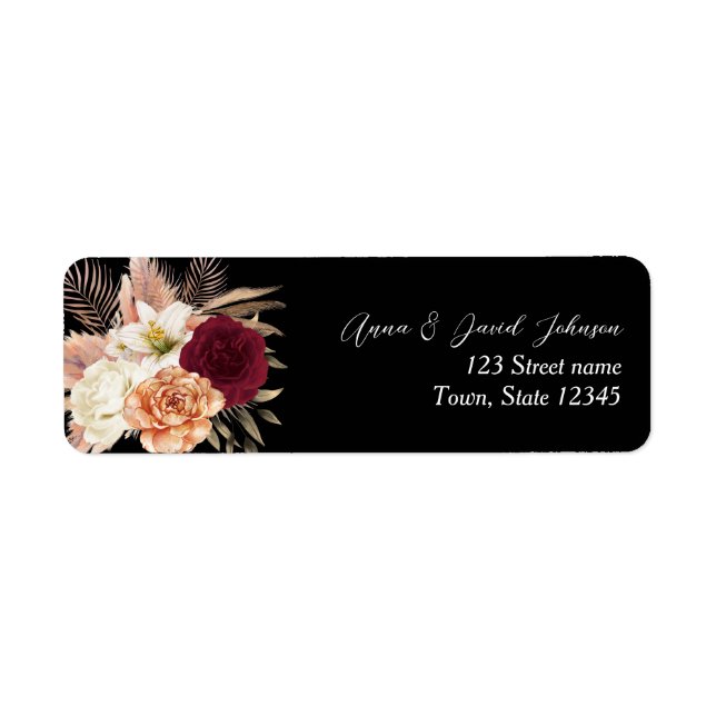 Étiquette Mariage romantique burgundy noir (Devant)
