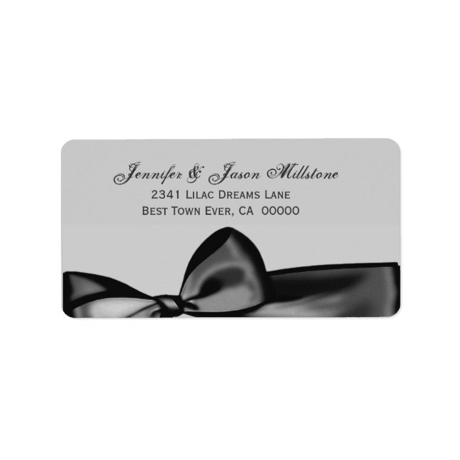 Étiquette Mariage romantique Silver Grey Black Bow (Devant)