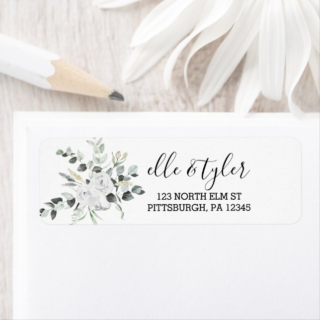 Étiquette Mariage Rose de Bohême blanc Adresse de retour (En situation)