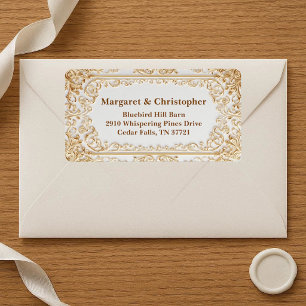 Étiquette Mariage Royal Luxueux Orné Vintage Héritage d'Or 