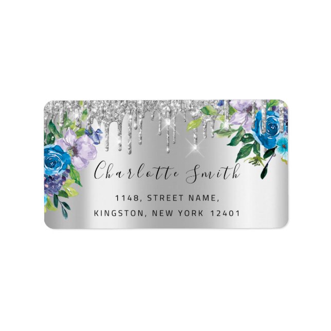 Étiquette Mariage RSVP Bridal Drives Argent Floral Mint (Devant)