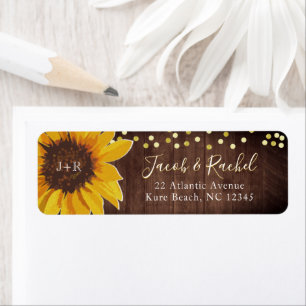 Étiquette Mariage Rustic Sunflowers Gold Dots Adresse de ret