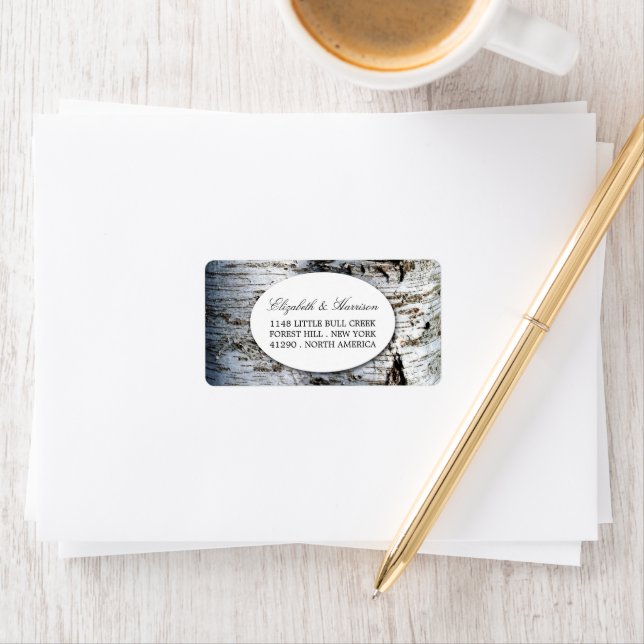 Étiquette Mariage rustique de Birch Tree (En situation)