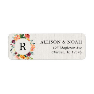 Étiquette Mariage rustique de Bourgogne d'aquarelle florale