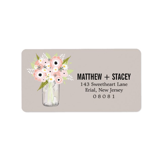Étiquette Mariage rustique Mason Jar et Floral (Devant)