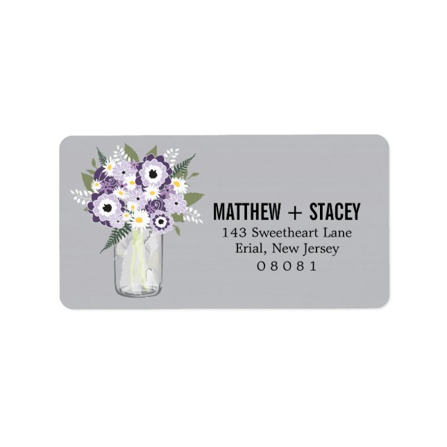 Étiquette Mariage rustique Mason Jar et Floral (Devant)