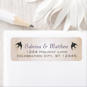 Étiquette Mariage simple Peachy Purple Heart Leaf Tree Étiqu