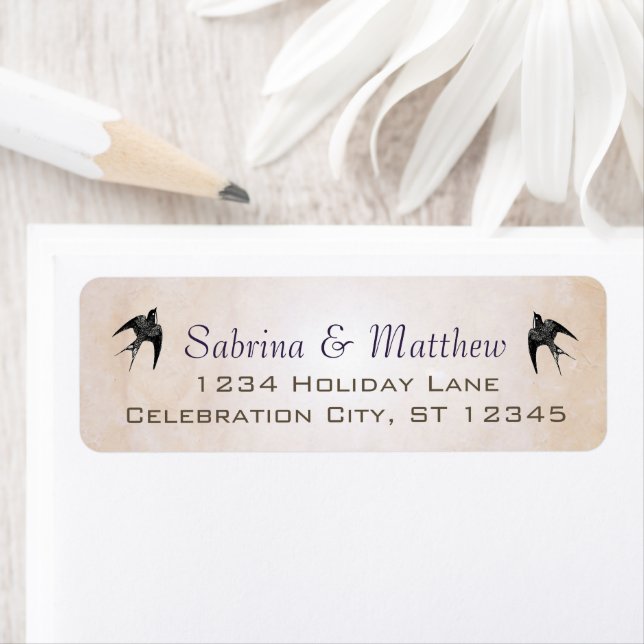 Étiquette Mariage simple Peachy Purple Heart Leaf Tree Étiqu (En situation)