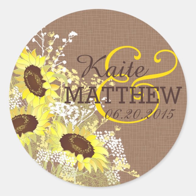 Étiquette Mariage Sunflower et Burlap (Devant)