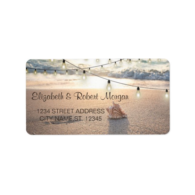 Étiquette Mariage sur la Plage Coquillages,Guirlande Lumineu (Devant)