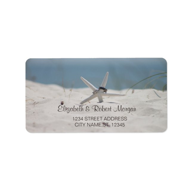 Étiquette Mariage sur la Plage,Sable,Etoile de Mer,Anneaux   (Devant)