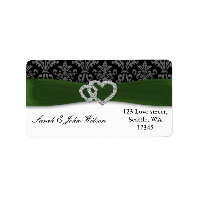 Étiquette mariage vert diamante damask (Devant)