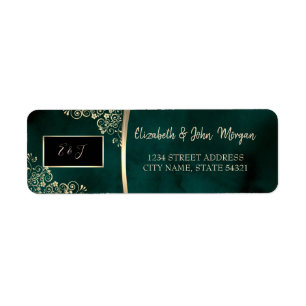 Étiquette Mariage Vert Émeraude avec Tourbillons Dorés
