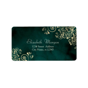 Étiquette Mariage Vert Émeraude Tourbillons Dorés