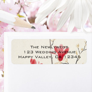 Étiquette Mariage Vintage, Arbre de Magnolia Rose Japonais