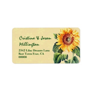 Étiquette Mariage vintage de tournesol V13 Or et vert