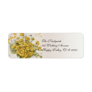 Étiquette Mariage vintage, Fleurs Jaunes Fleurs Florales abe