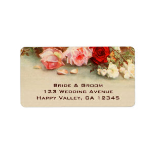 Étiquette Mariage vintage, Fleurs Roses antiques Art Floral