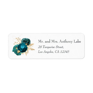 Étiquette Mariage vintage Turquoise et Gold Floral