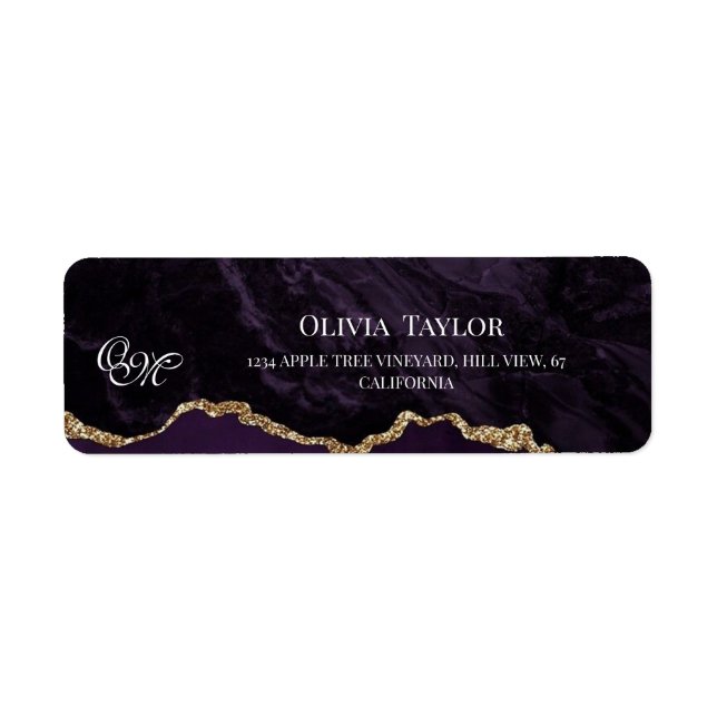Étiquette Mariage violet Agate violet et or (Devant)