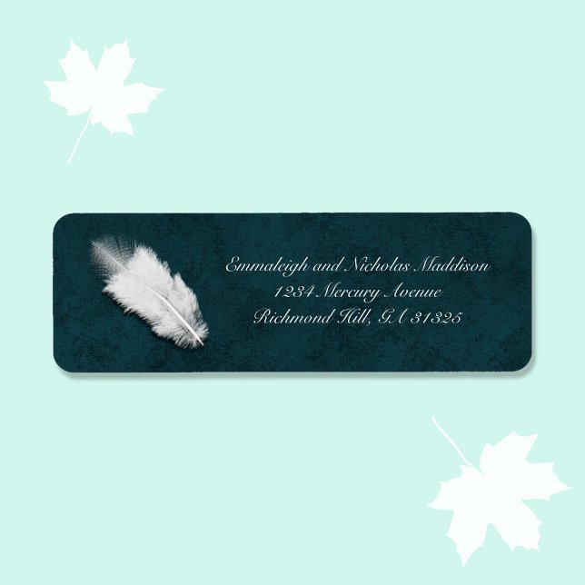 Étiquette Mariage White Feather Moody Turquoise Adresse de r (Créateur téléchargé)