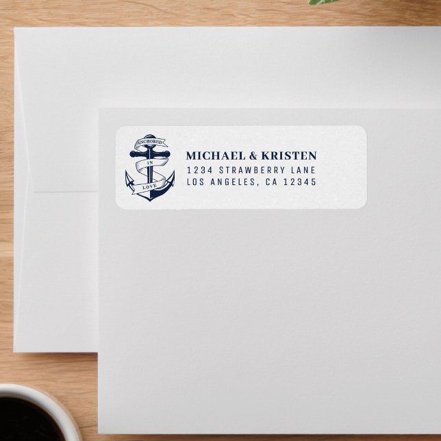Étiquette Mariés dans l'Amour Blanc Ancrage Naution de Maria (Anchored in Love White Nautical Anchor Wedding Label
)
