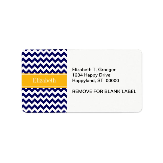 Étiquette Marine Blanc Chevron ZigZag Goldenrod Nom Monogram (Devant)