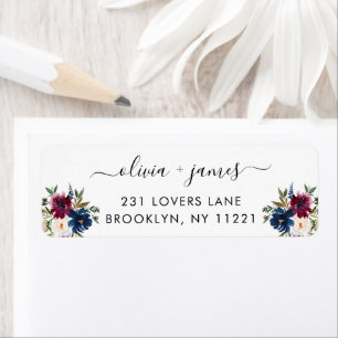 Étiquette Marine Bleu Bourgogne Vert mignonne Aquarelle flor