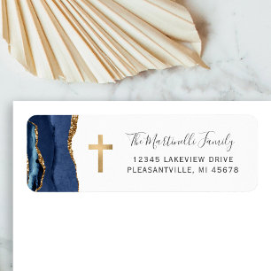 Étiquette Marine Blue Agate Gold Cross Adresse de retour
