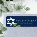 Étiquette Marine Blue Bat mitzvah Star of David Floral Adres<br><div class="desc">Soyez fier, réjouissez-vous et présentez cette étape importante de votre Bat mitzvah préféré avec cette étiquette d'adresse de retour sophistiquée et personnalisée ! Une étoile blanche de David, feuille d'aquarelle, et le type moderne san serif recouvrent un arrière - plan bleu marine. Personnalisez le texte personnalisé avec votre nom et...</div>