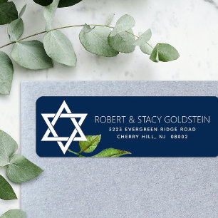 Étiquette Marine Blue Bat mitzvah Star of David Floral Adres
