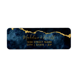 Étiquette Marine Blue Gold Foil Agate Mariage Adresse de ret