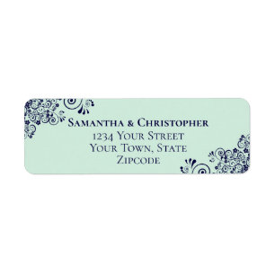 Étiquette Marine Blue & Mint Green Mariage Adresse de retour