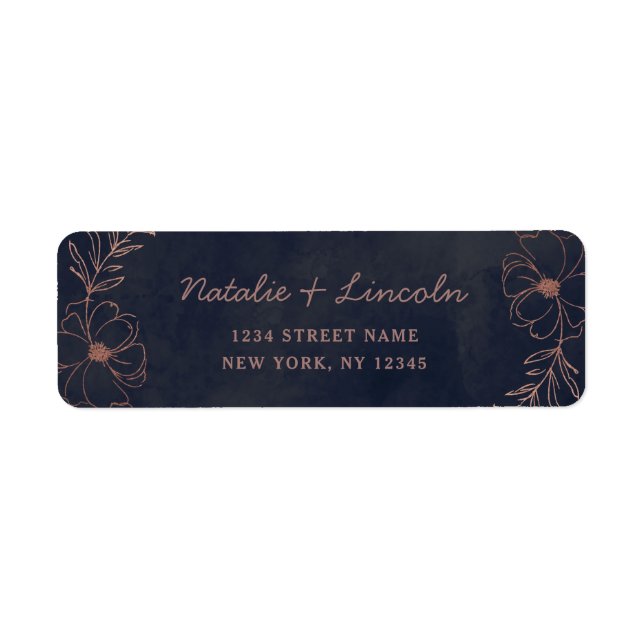 Étiquette Marine Blue & Rose Gold Foil Mariage Adresse de re (Devant)